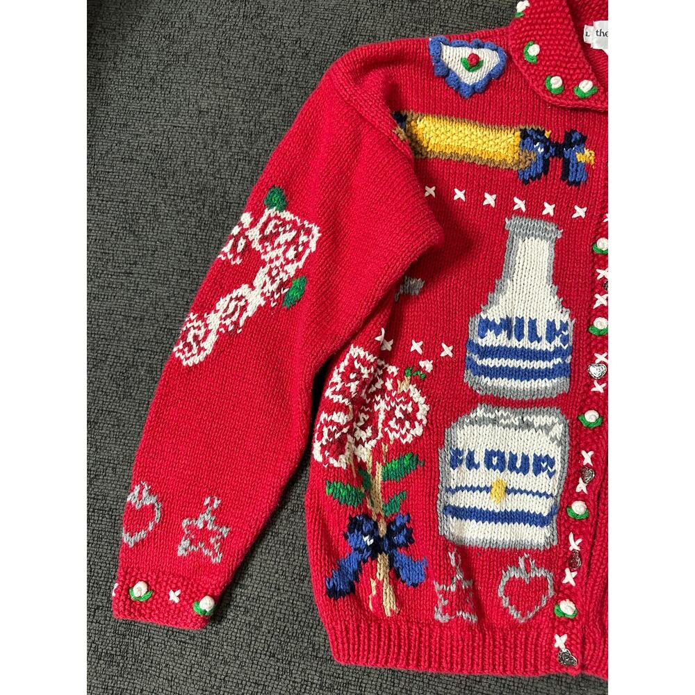 Rare Vintage Eagle's Eye Sugar Cookies Recipe Cardigan Sweater L Hand Knit - Picture 8 of 15